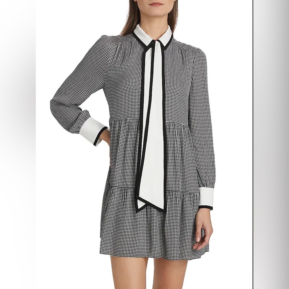NWT $550 Alice + Olivia Carol Houndstooth Tieneck Minidress - Picture 5 of 9